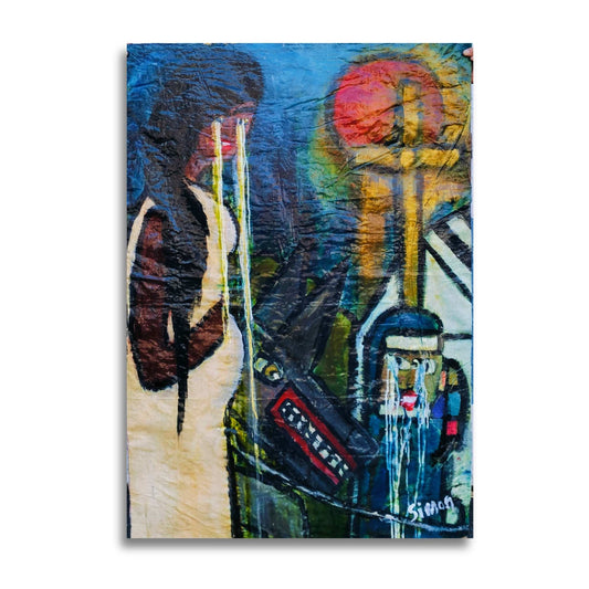 Original painting The New Joy by Simon Kerr — emotional artwork featuring bold figures and layered symbolism.