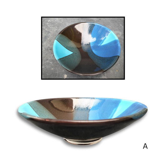 Brian Gartside B140 ceramic bowl A in layered brown, blue, glaze