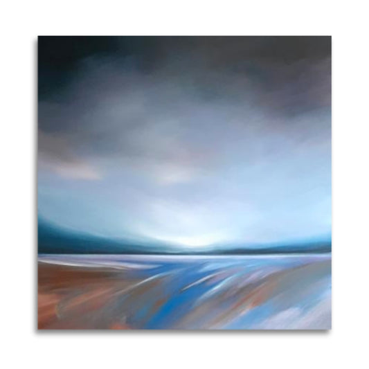 Tut Blumental’s ‘A Beautiful Day’ – square abstract landscape painting with low horizon and soft tonal contrasts on white background