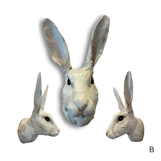 Close-up of Rabbit B – larger ceramic wall-mounted rabbit sculpture by Kylie Matheson