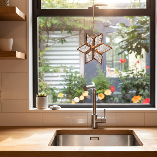 Clear Leadlight Star kitchen sink view