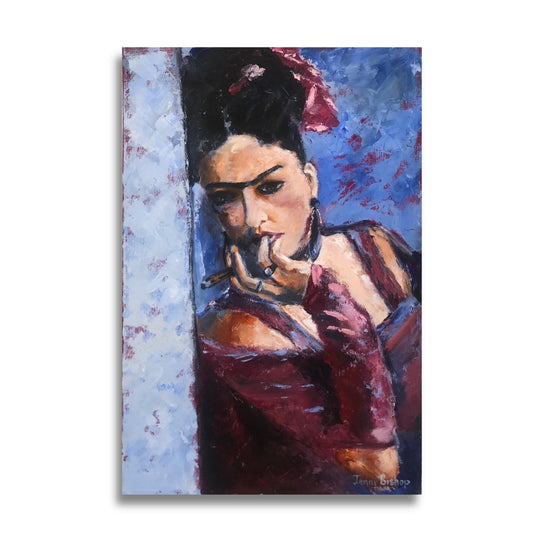 Freda by Jenny Bishop – original figurative oil painting on canvas, shown on a white background.”