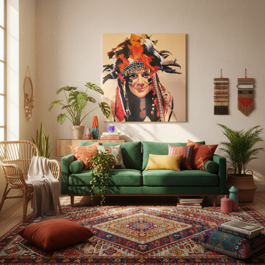 Funky lifestyle mockup of Cheeky Chief painting by Donna Lee