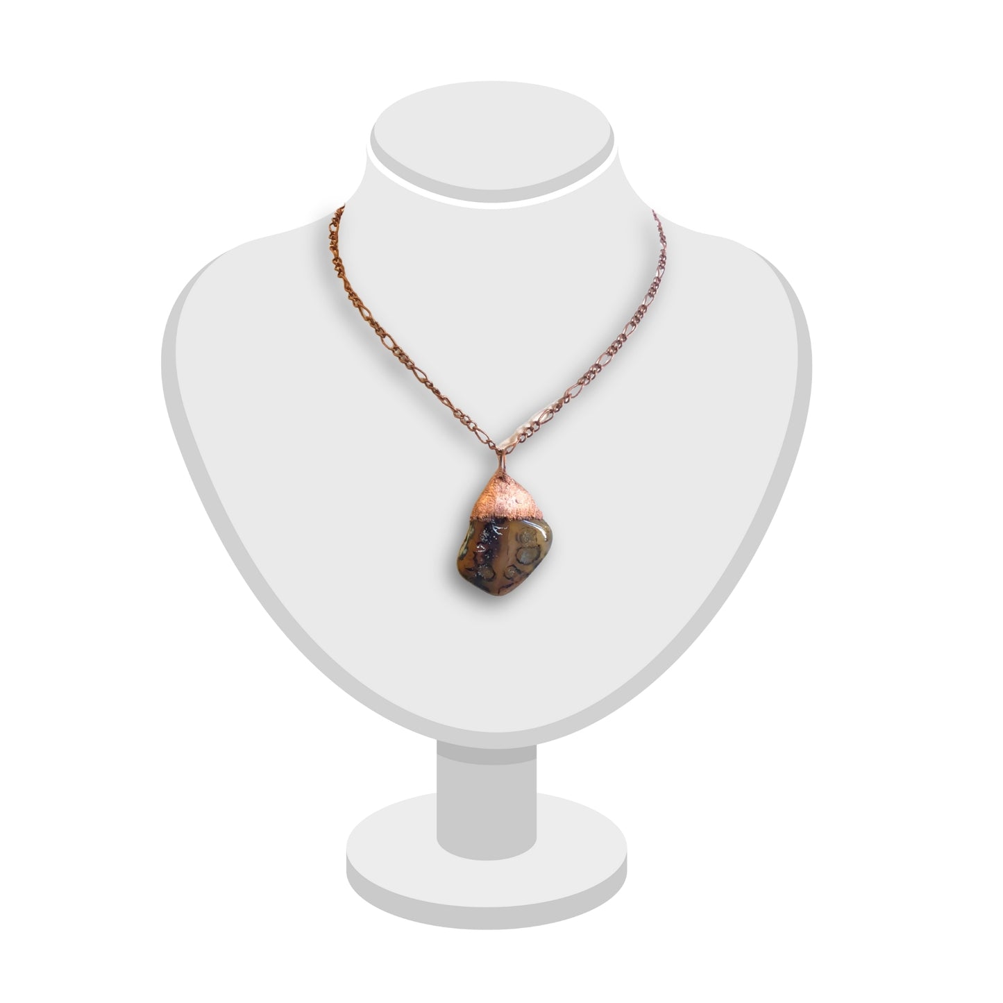 Carnelian Agate Pendant by Gary Howse – small handcrafted jewellery displayed on a white bust with white background