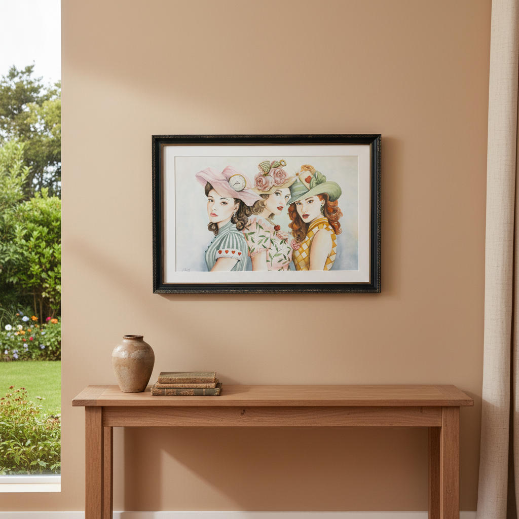 Girls Day Out framed painting in a warm New Zealand home
