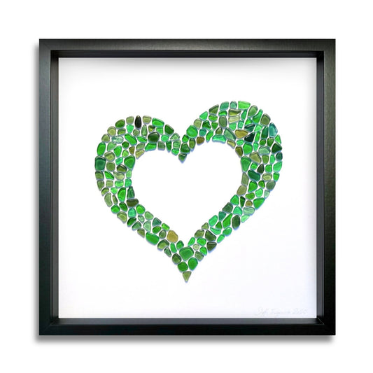 Green Sea Glass Heart by Steffi Tregenna – handcrafted coastal artwork radiating love and harmony
