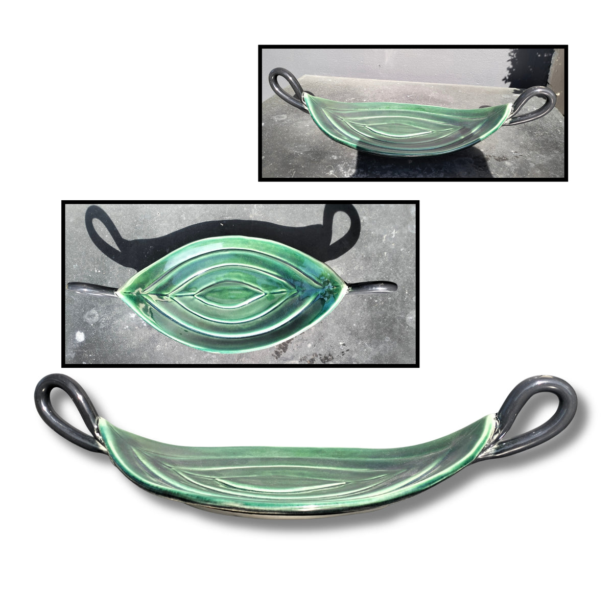 Green Oval Ceramic Platter - Tom Somerville