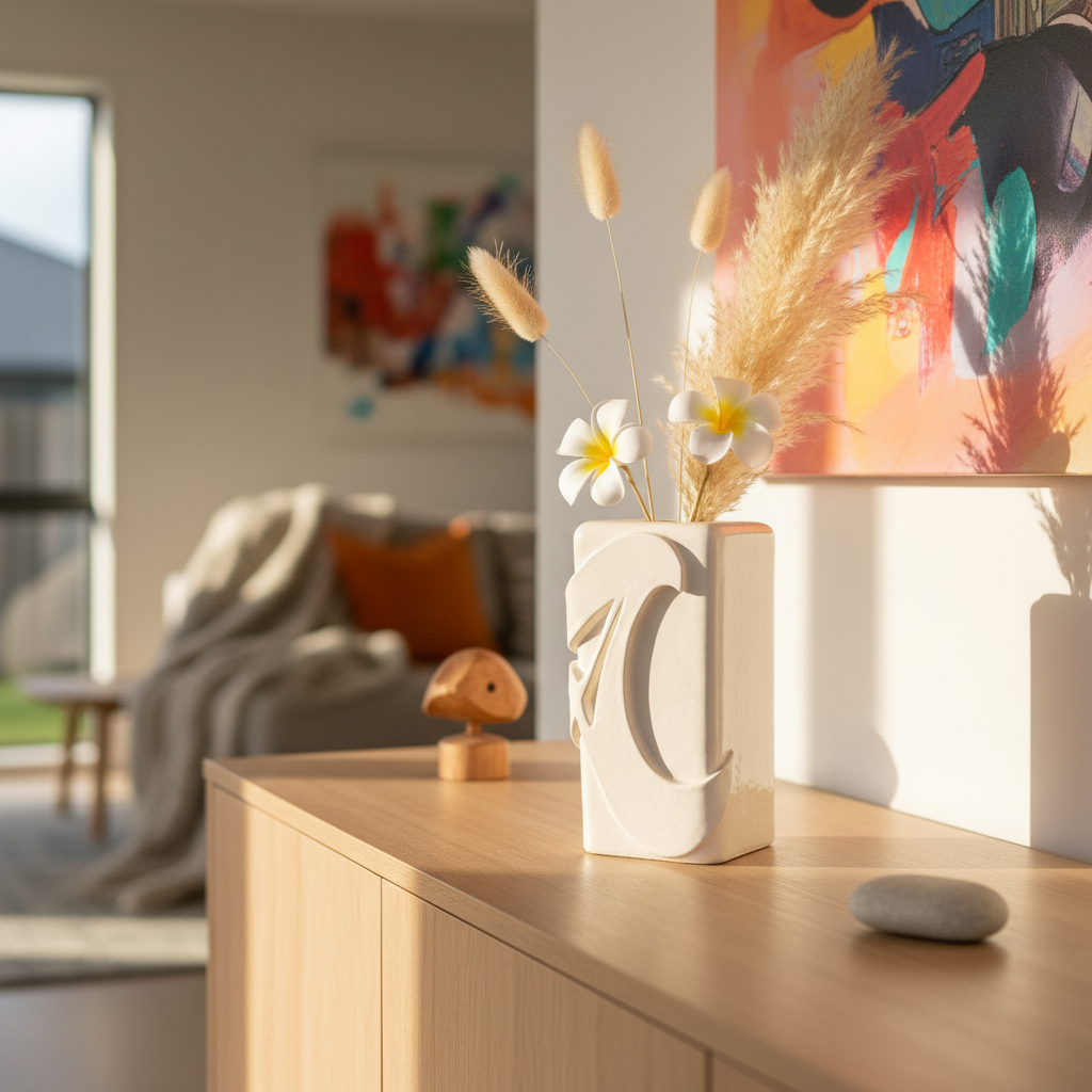 White letter A vase #03 by Greg Melville with flowers in home setting