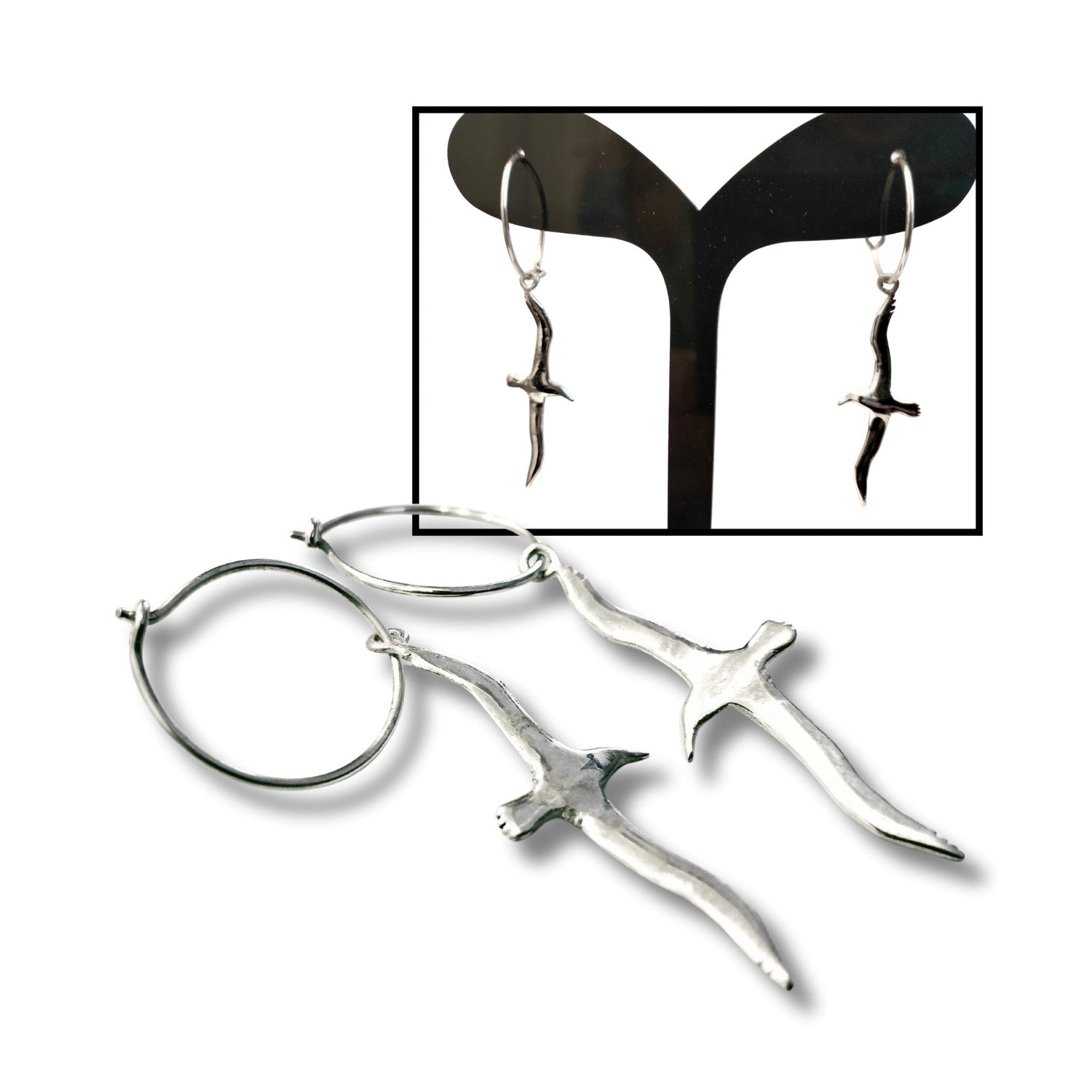 Sterling Silver Gannet earrings by artist Kim Jobson