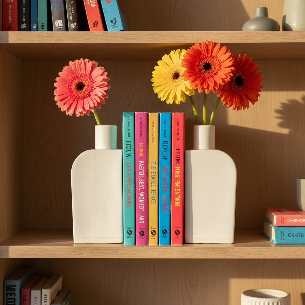Ceramic vase shaped as a torso with blooms sitting on a kitchen counter