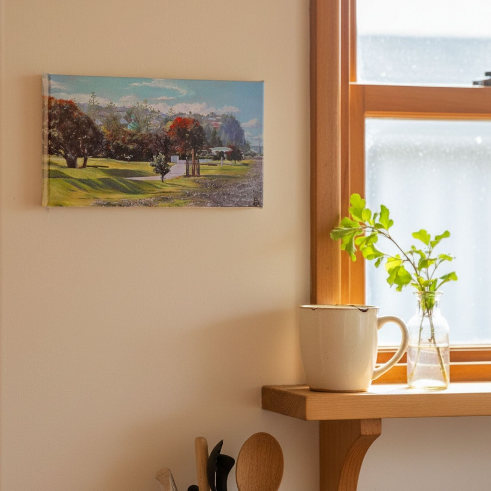 Painting of walk to bluff hill Napier, by artist Bari Duncan on a wall in a house