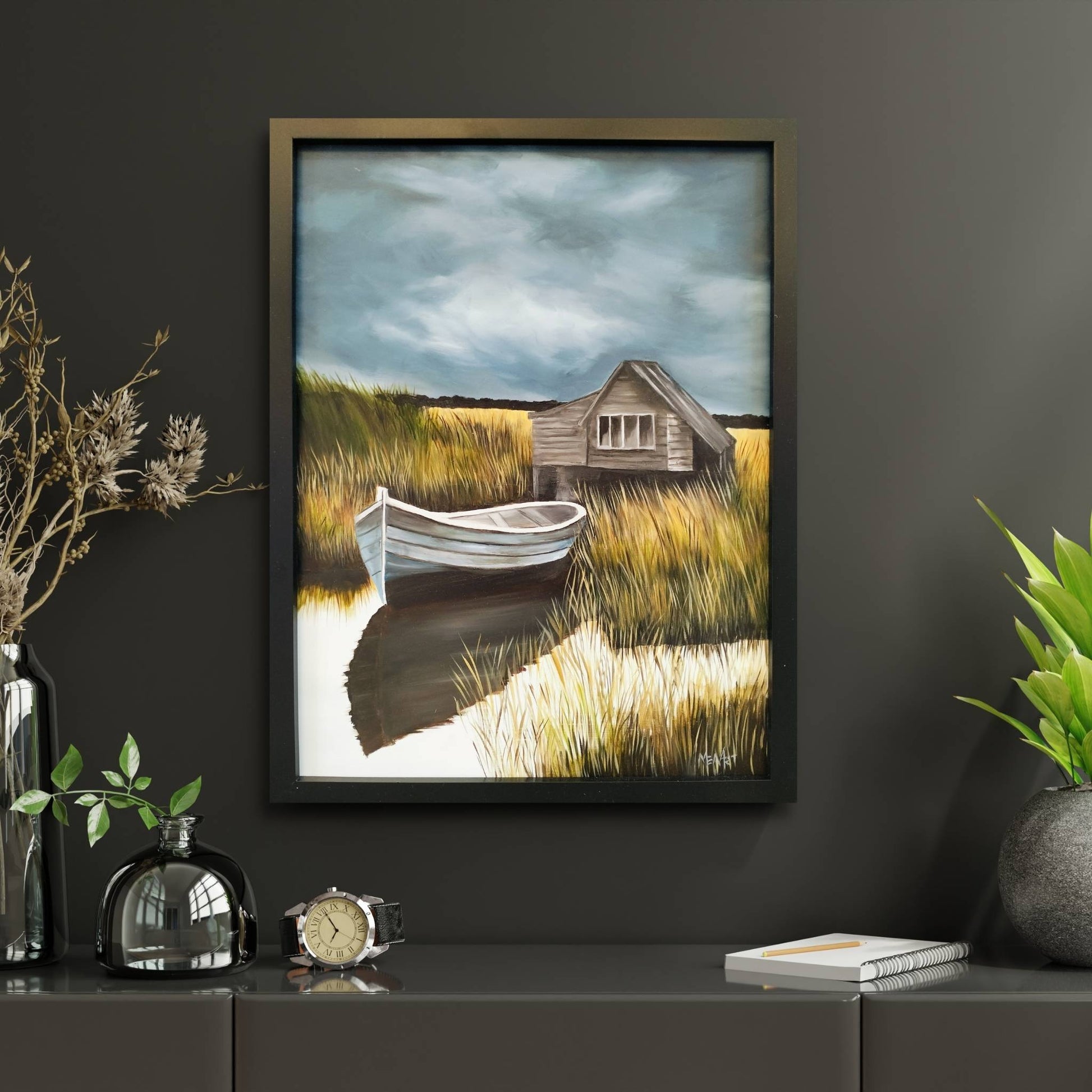 Abandoned II by Maron Aitken displayed in a home interior — 33x43cm painting bringing intimate warmth and quiet reflection into the space