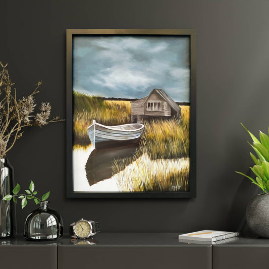 Abandoned II by Maron Aitken displayed in a home interior — 33x43cm painting bringing intimate warmth and quiet reflection into the space