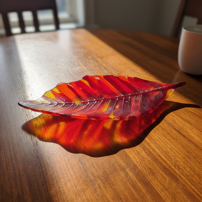 Autumn Aura glass leaf flat on table