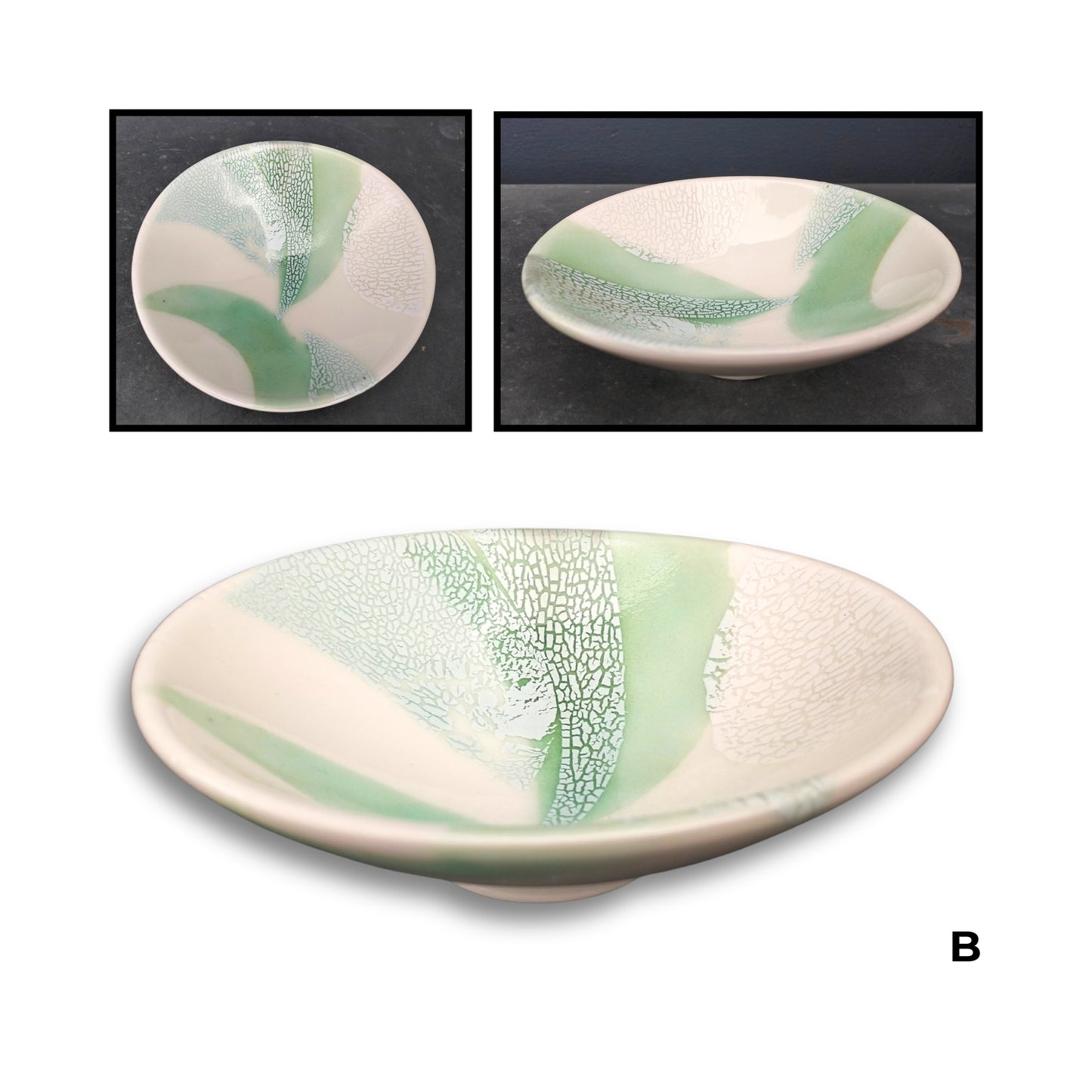 Brian Gartside B150  #B ceramic bowl featuring soft white glaze with turquoise, accents in organic flowing pattern