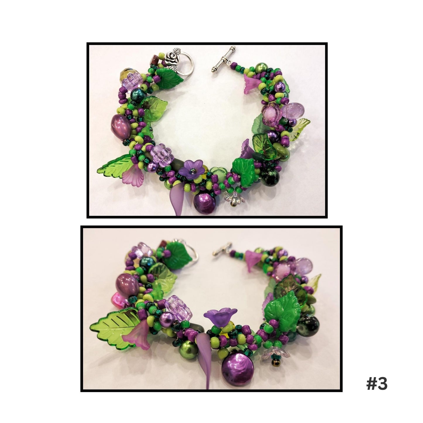 Colorful beaded bracelet set on a white background