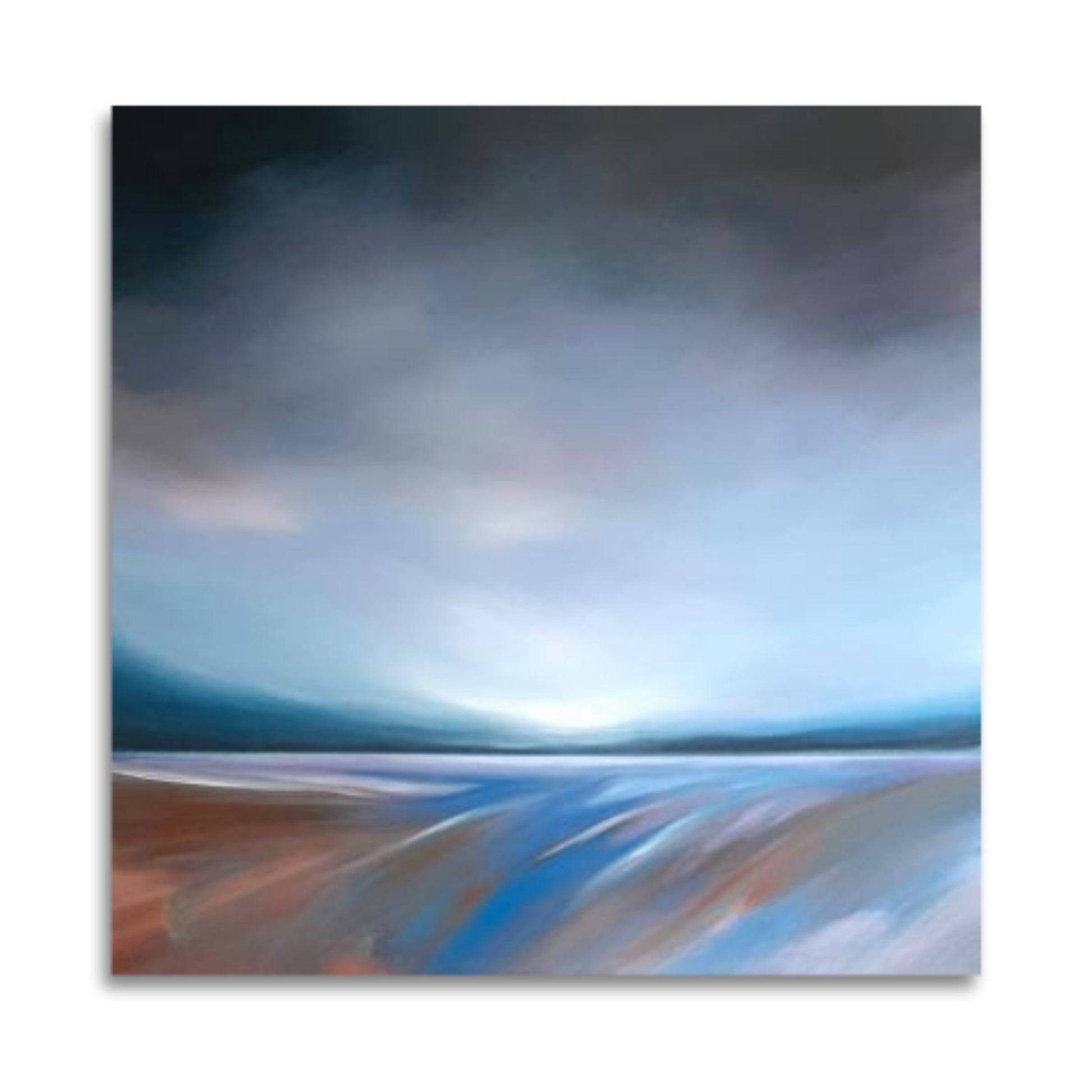 Tut Blumental’s ‘A Beautiful Day’ – square abstract landscape painting with low horizon and soft tonal contrasts on white background