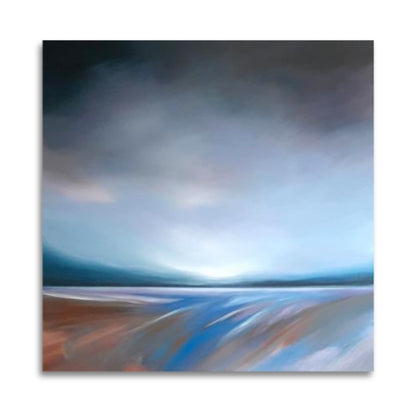 Tut Blumental’s ‘A Beautiful Day’ – square abstract landscape painting with low horizon and soft tonal contrasts on white background