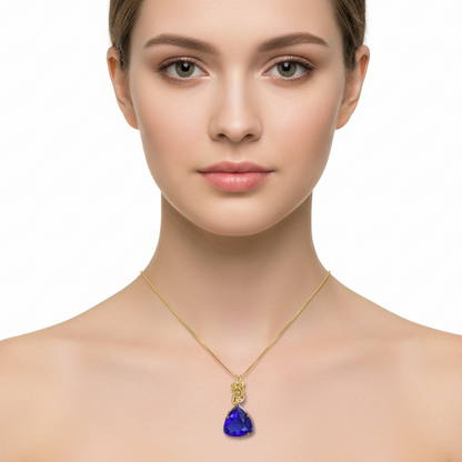 Blue topaz pendant on model product shot