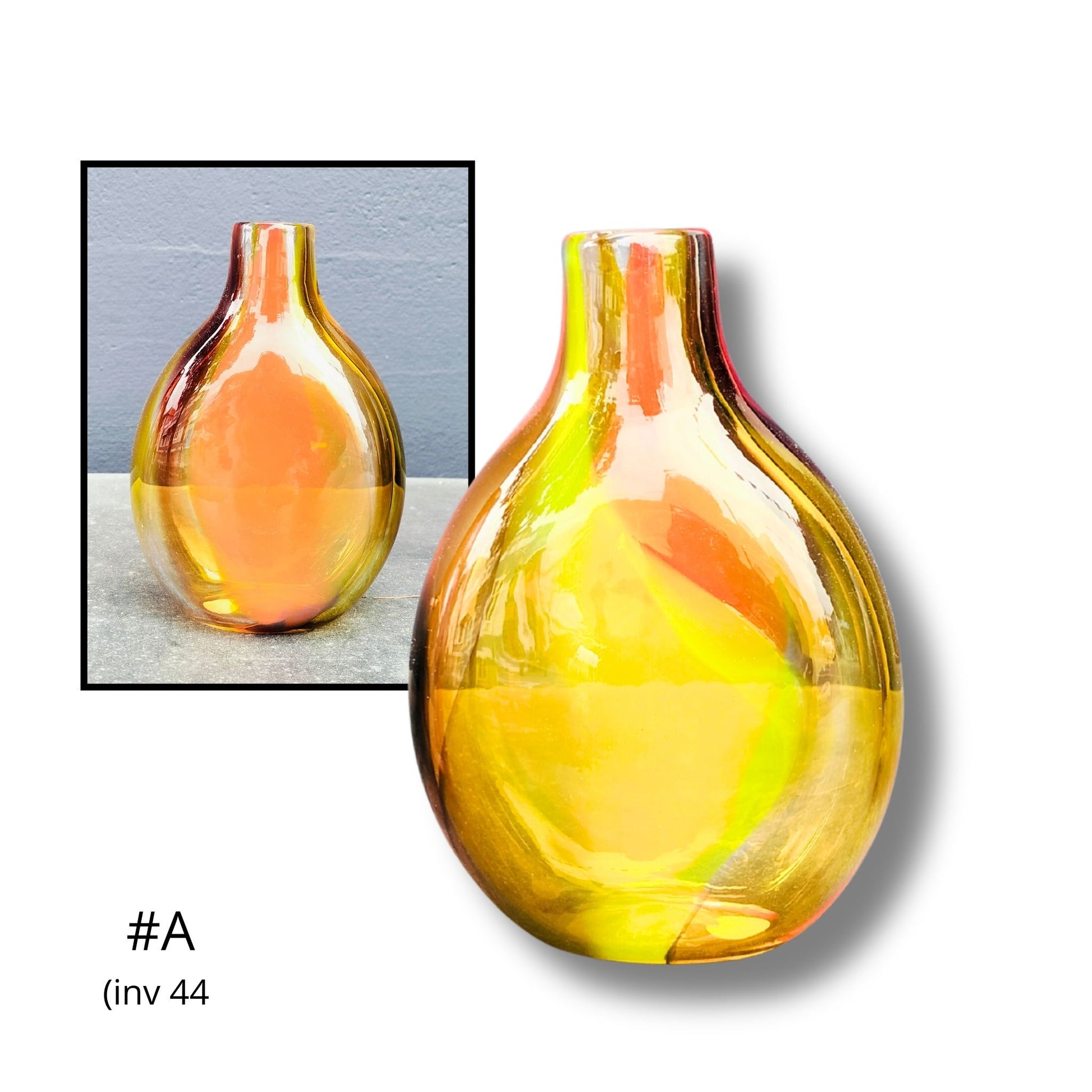 Glass vase with a gradient color effect on a white background