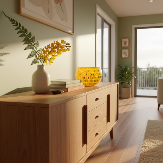 Canola Fields glass bowl in vibrant home setting