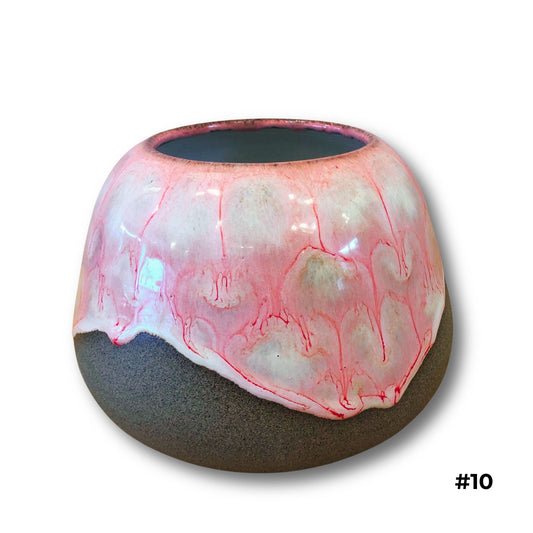 Pink Dripped Glaze Bowl with soft pink and white organic drips over dark charcoal clay by Karene Fairey
