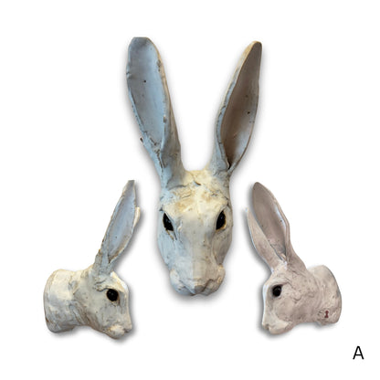 Close-up of Rabbit A – handmade ceramic rabbit wall head with gentle expression by Kylie Matheson