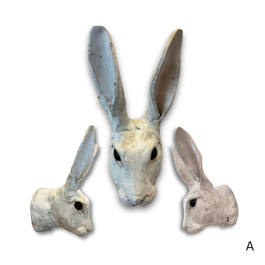 Close-up of Rabbit A – handmade ceramic rabbit wall head with gentle expression by Kylie Matheson