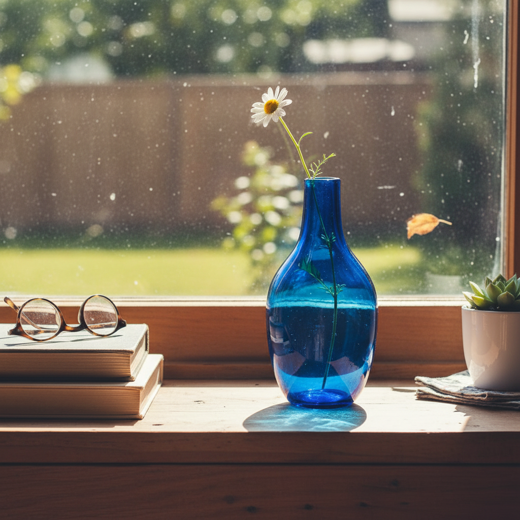 Cobalt blue glass bud vase lifestyle mockup