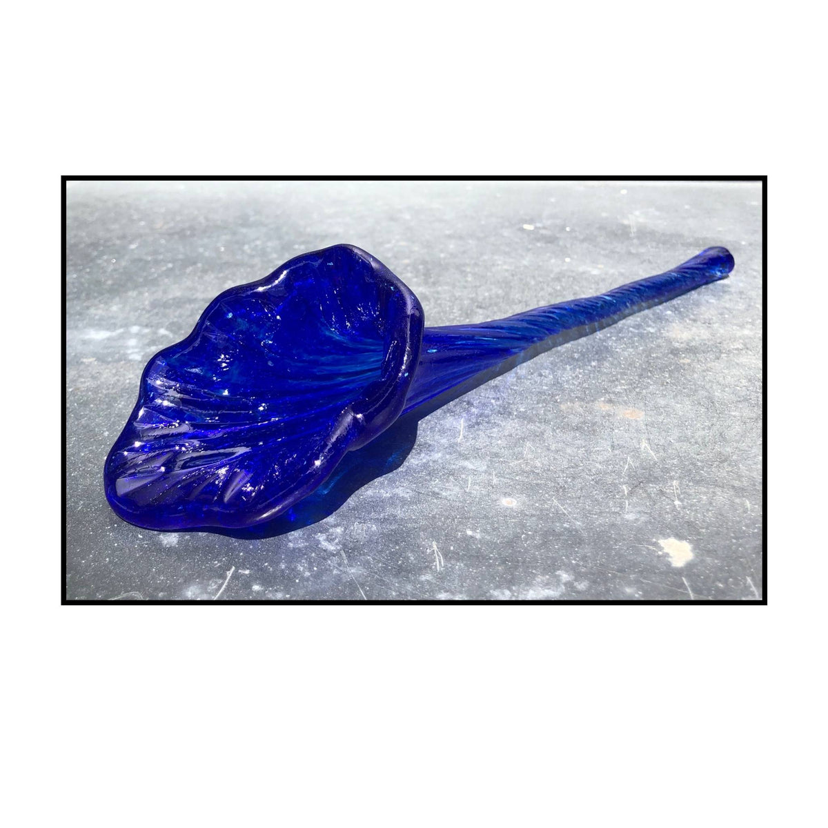 Dark Blue glass blown flower by Heather Kremen
