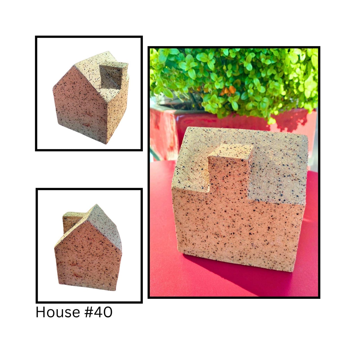 Dormer House ceramic sculptures by Greg Melville, number 40, each has unique roof angles and slab‑built forms casting shadows.