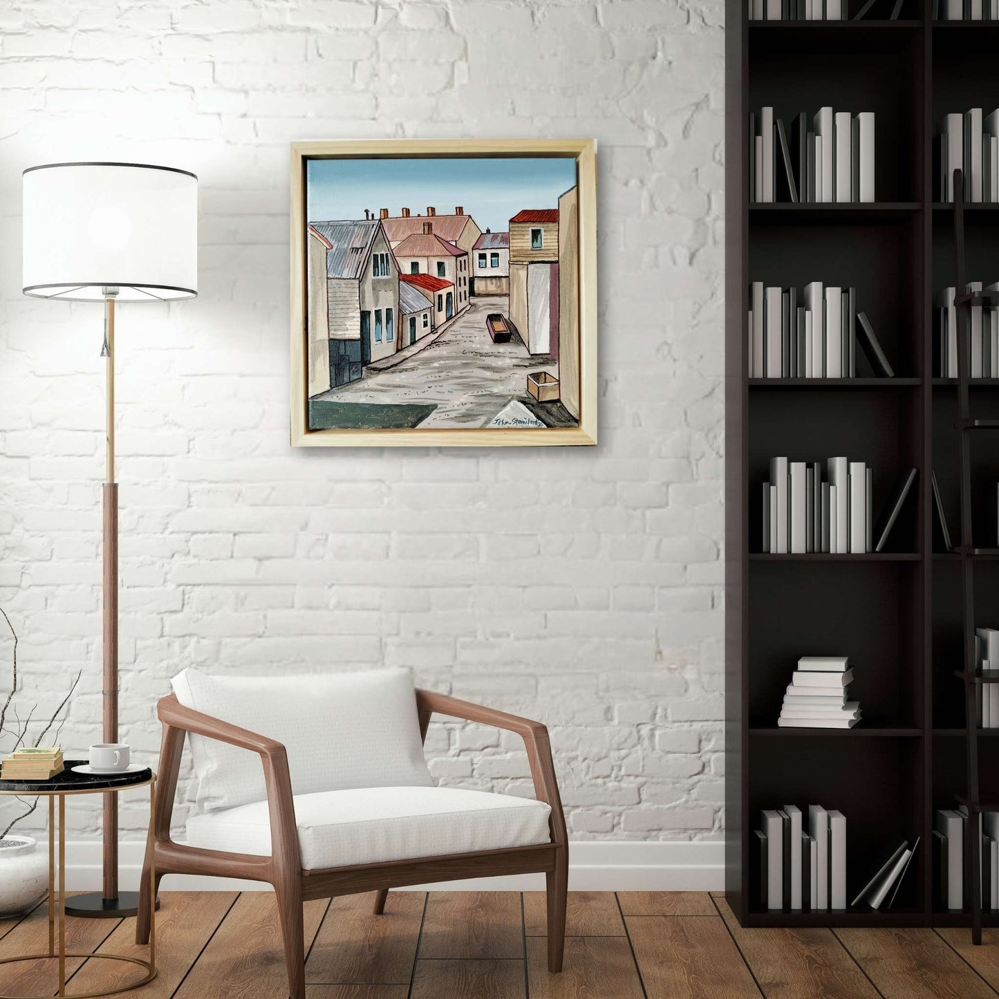 Early Days by John Staniford displayed in a home interior — 34x34cm painting bringing charm and subtle warmth to a cozy space.