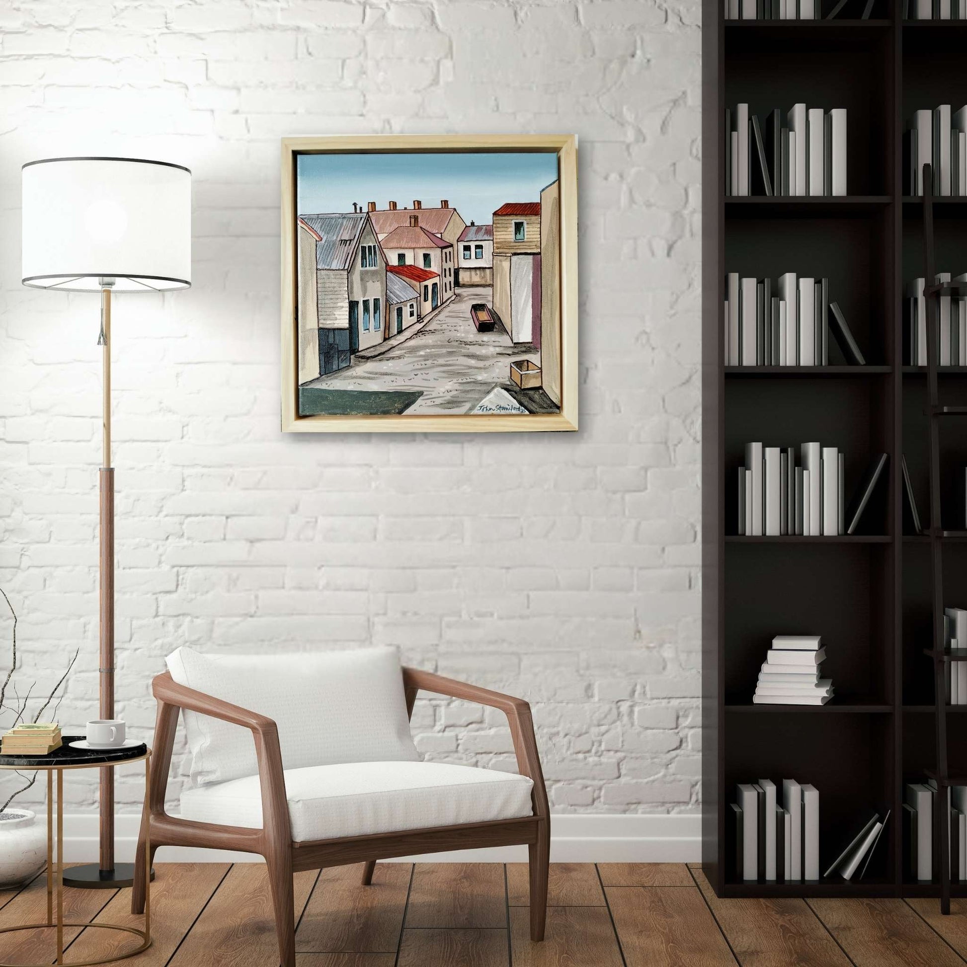 Early Days by John Staniford displayed in a home interior — 34x34cm painting bringing charm and subtle warmth to a cozy space.