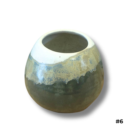 Shoreline Vase with blue, cream, and olive dripping glazes by Karene Fairey
