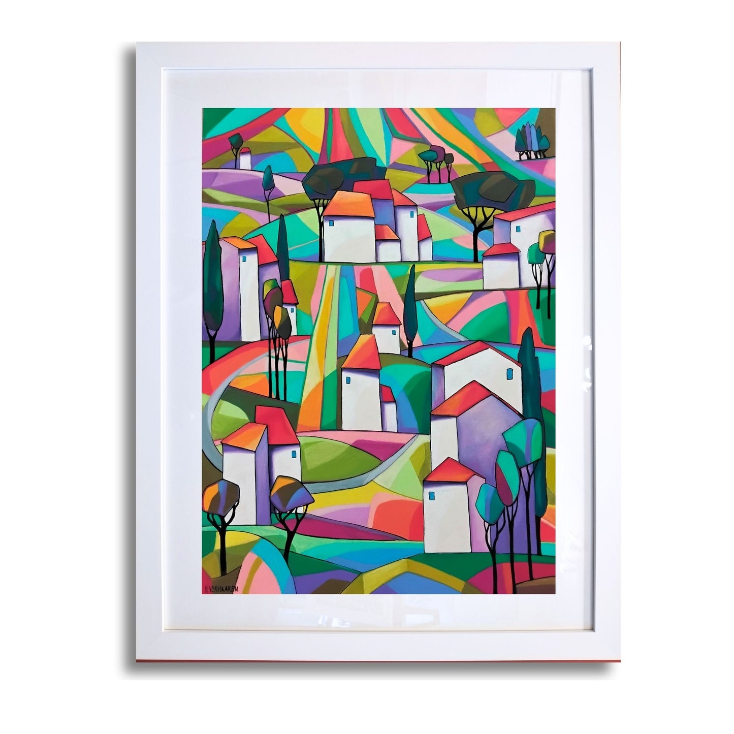 Framed colorful abstract artwork titled "Field of Provence" on a white background