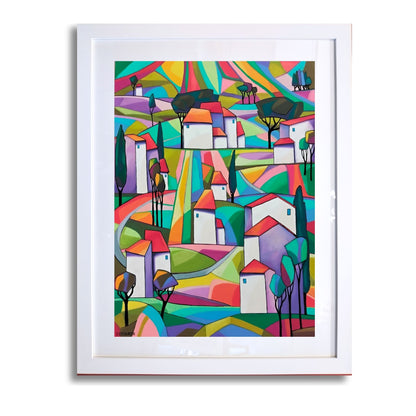 Framed colorful abstract artwork titled "Field of Provence" on a white background