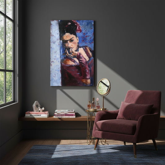 Freda by Jenny Bishop displayed in a home interior — figurative oil painting adding soulful depth and presence to the space