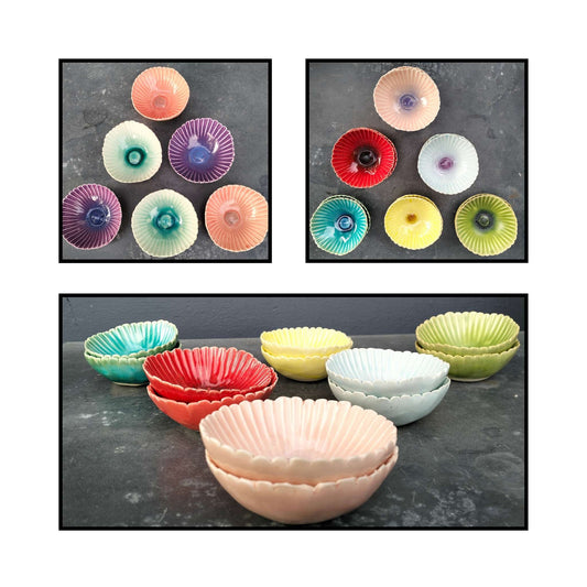 Handmade ceramic Gerbera trinket dishes in assorted colours by Tom Sommerville
