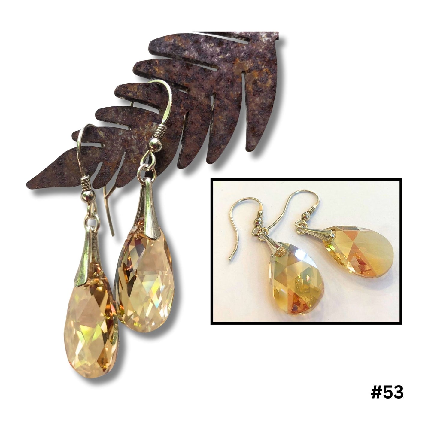 Golden shadow Swarovski crystal teardrop earrings with silver ear wires by Diane Davidson