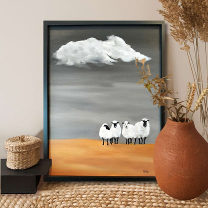 Gossip Girls artwork by Marion Aitken displayed in a modern home interior setting