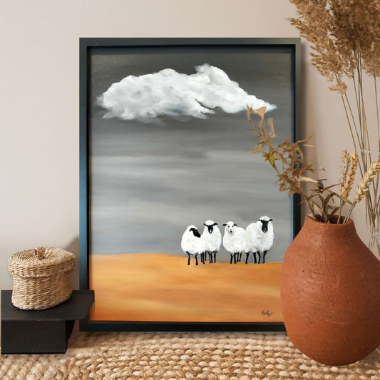 Gossip Girls artwork by Marion Aitken displayed in a modern home interior setting