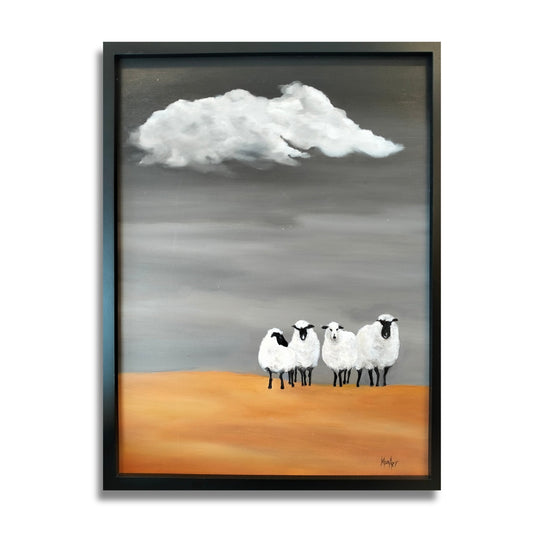 Gossip Girls by Marion Aitken – contemporary New Zealand artwork of four figures in quiet connection