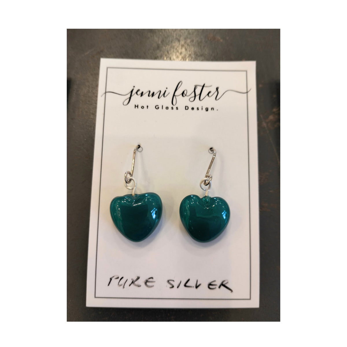 Green Glass and sterling silver earrings by artist Jenni Foster