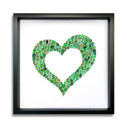 Green Sea Glass Heart by Steffi Tregenna – handcrafted coastal artwork radiating love and harmony