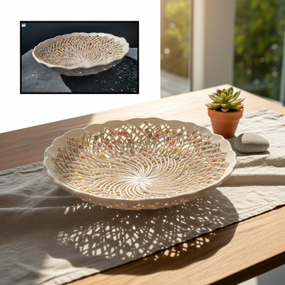 Lattice Bowl by Tom Somerville styled in contemporary home showcasing intricate interwoven craftsmanship with natural light
