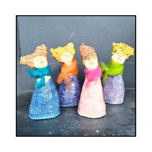 Four handmade ceramic ‘Little Ladies’ figurines by Mandy Olson – assorted colors and styles