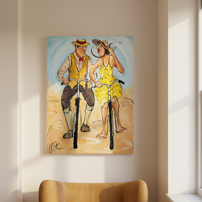 Me and You by Chloe King hung in a cosy nook beside a window, small unframed canvas in a warm intimate home setting
