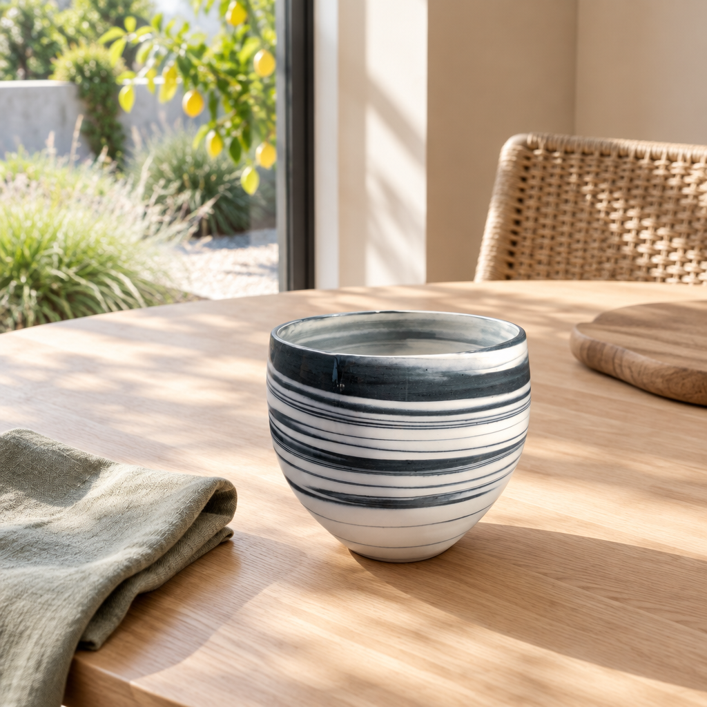 Medium Agate Bowl #219 by Lyn Rigg in a light-filled dining setting
