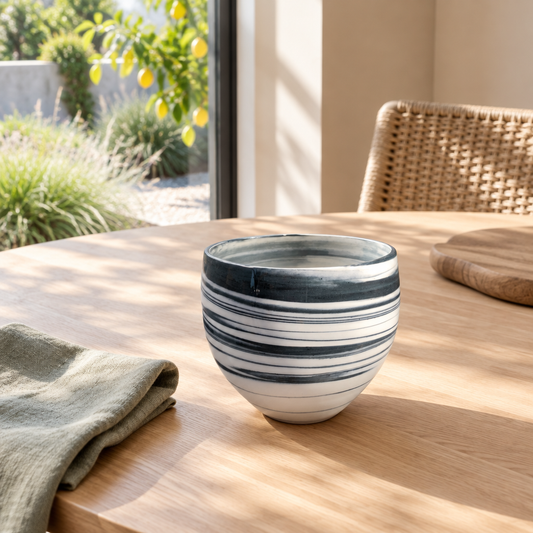 Medium Agate Bowl #219 by Lyn Rigg in a light-filled dining setting
