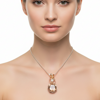 Morganite pendant on model product shot